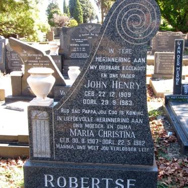 ROBERTSE John Henry 1909-1963 &amp; Maria Christina 1907-1982