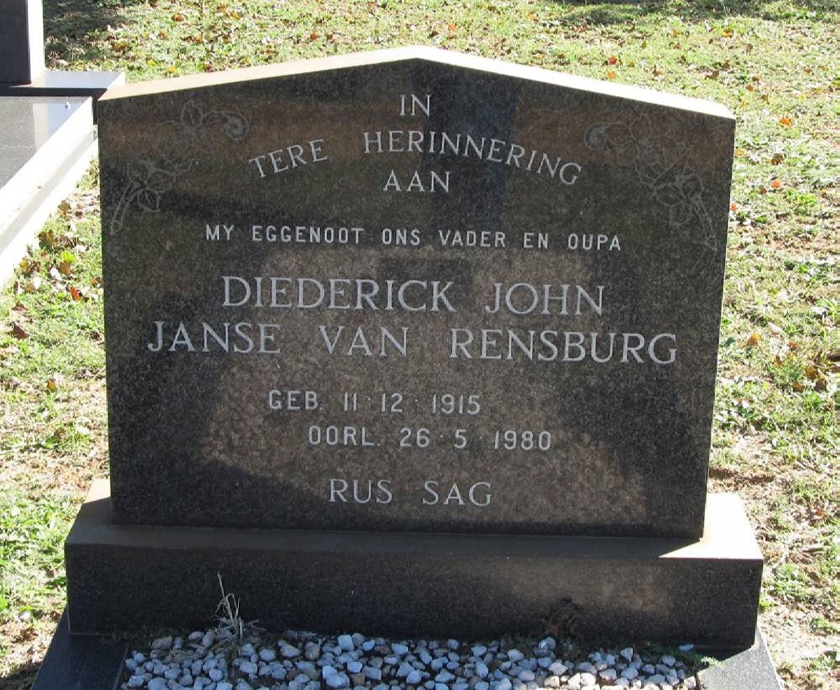 RENSBURG Diederick John, Janse van 1915-1980