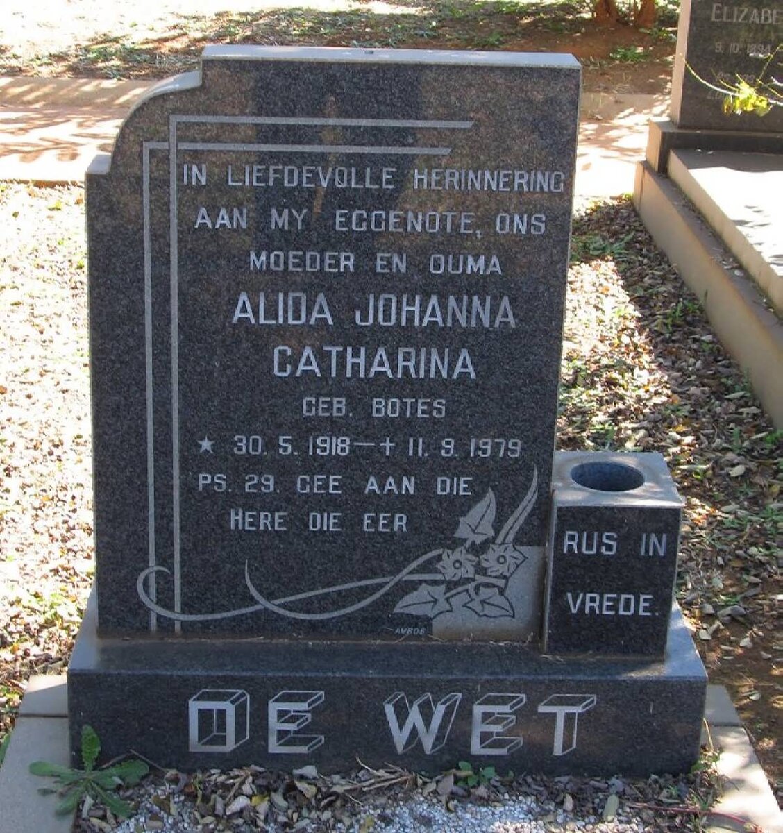 WET Alida Johanna Catharina, de nee BOTES 1918-1979