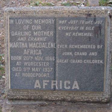 AFRICA Martha Magdalene 1866-1937