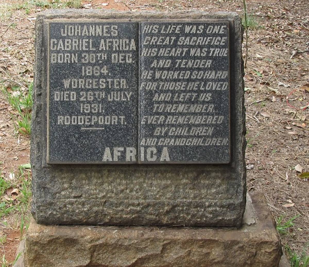 AFRICA Johannes Gabriel 1864-1931