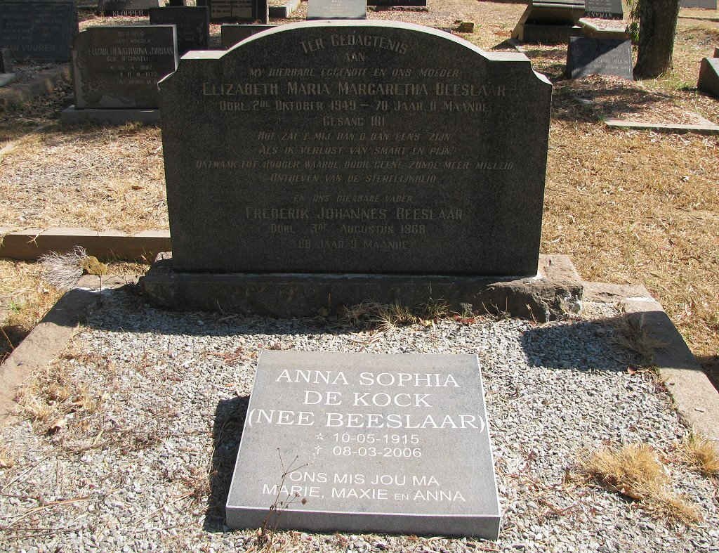 BEESLAAR Frederik Johannes -1968 &amp; Elizabeth Maria Margaretha -1949 :: DE KOCK Anna Sophia nee BEESLAAR 1915-2006
