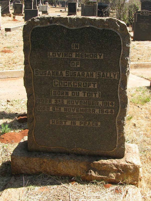 COCKCROFT Susanna Susarah nee DU TOIT 1914-1944