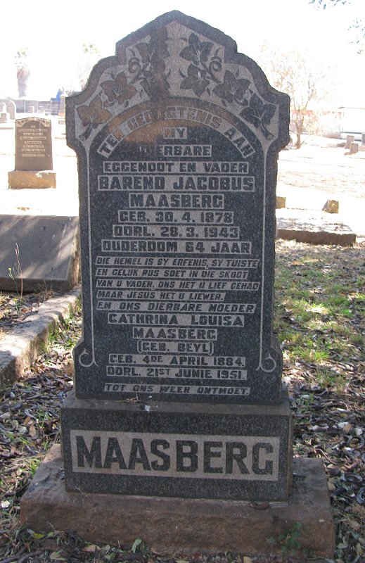 MAASBERG Barend Jacobus 1878-1943 &amp; Cathrina Louisa BEYL 1884-1951