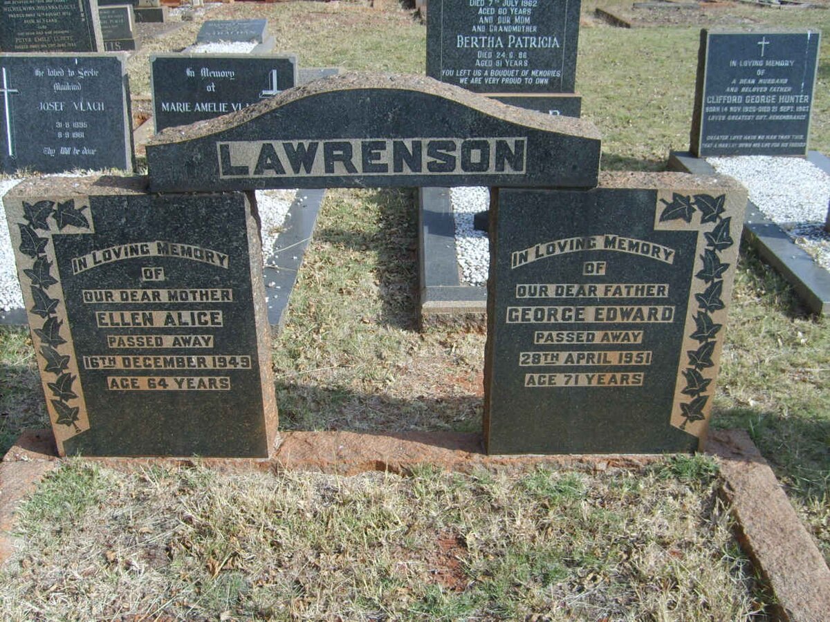 LAWRENSON George Edward -1951 &amp; Ellen Alice -1949