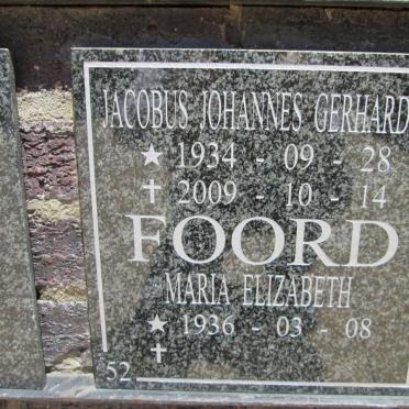 FOORD Jacobus Johannes Gerhardus 1934-2009 &amp; Maria Elizabeth 1936-