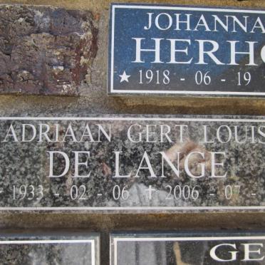 LANGE Adriaan Gert Louis, de 1933-2006