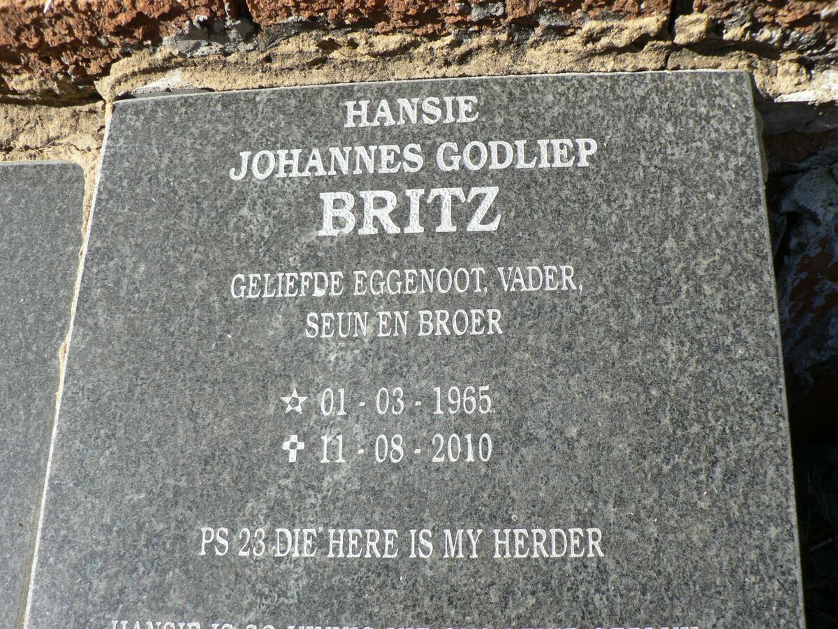 BRITZ Hansie Johannes Godliep 1965-2010