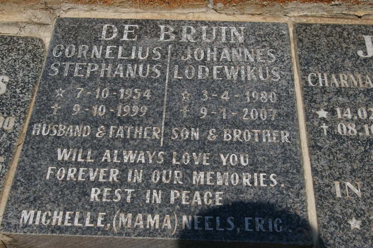 BRUIN Cornelius Stephanus, de 1954-1999 :: DE BRUIN Johannes Lodewikus 1980-2007