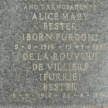 BESTER De la Rouvere De Villiers 1916-1984 &amp; Alice Mary PURDON 1916-1981