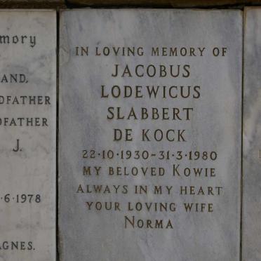 KOCK Jacobus Lodewicus Slabbert, de 1930-1980