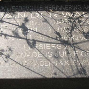 WALT Tjaart Andries, van der 1928-2004 &amp; Elizabeth Scriven 1931-1997