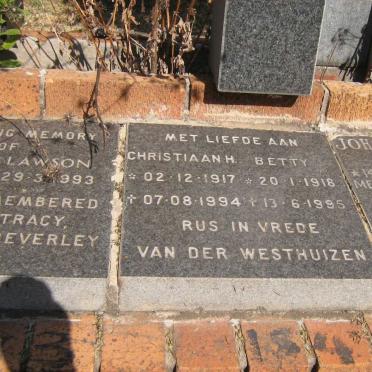 WESTHUIZEN Christiaan H., van der 1917-1994 &amp; Betty 1918-1995