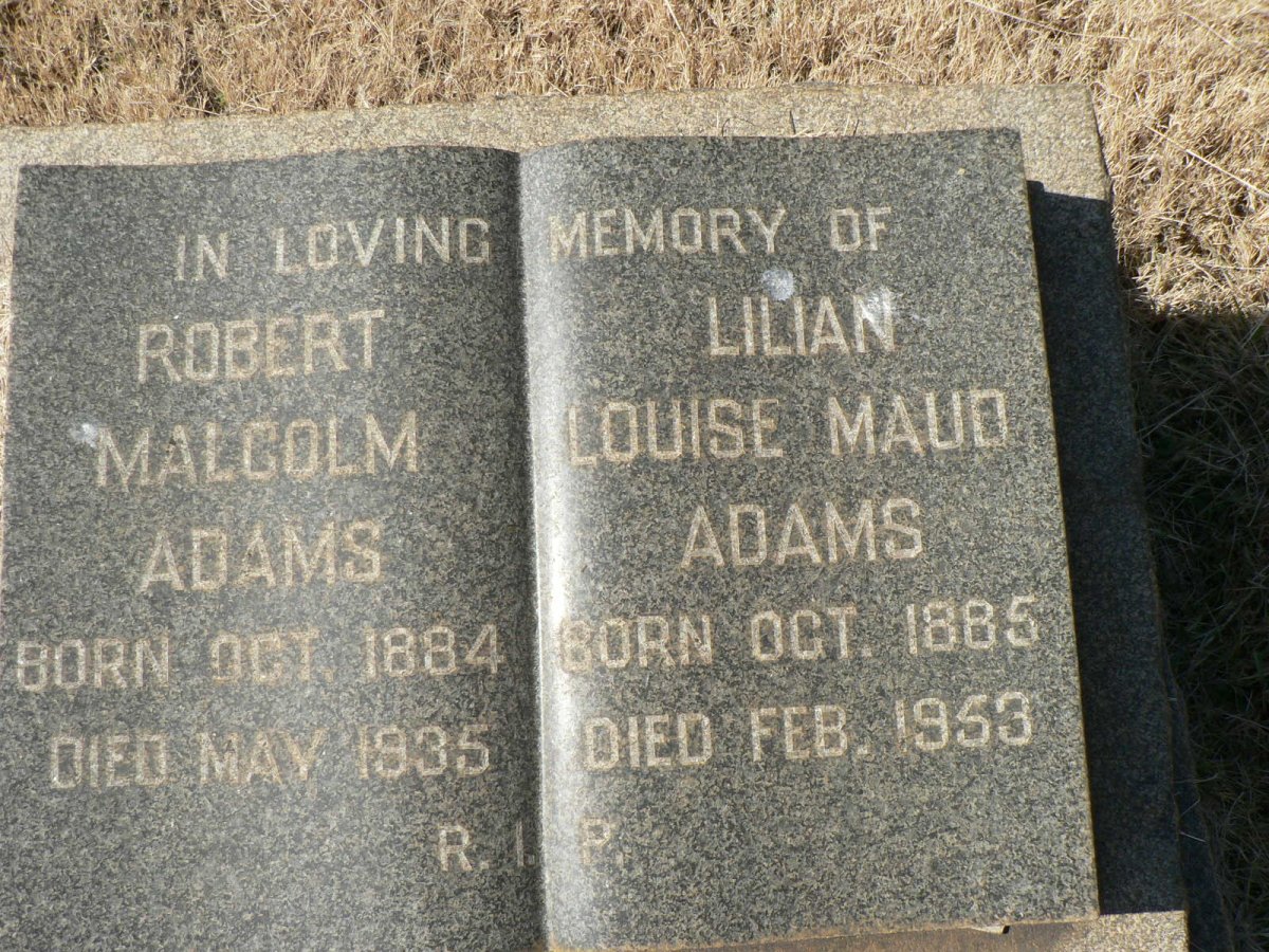 ADAMS Robert Malcolm 1884-1935 &amp; Lilian Louise Maud 1885-1953