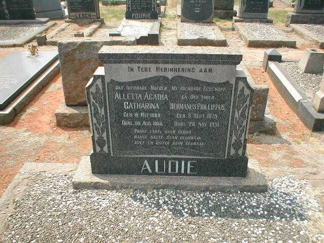 AUDIE Hermanus Phillippus 1875-1951 &amp; Alletta Agatha Catharina 1883-1955