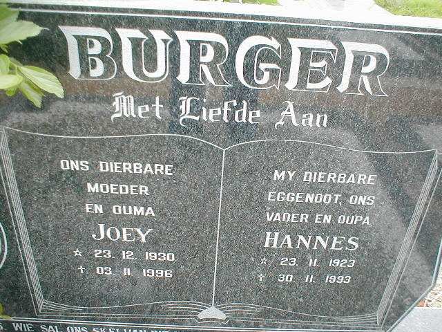 BURGER Hannes 1923-1993 &amp; Joey 1930-1996