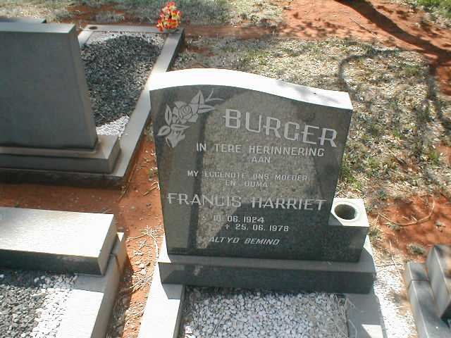 BURGER Francis Harriet 1924-1978