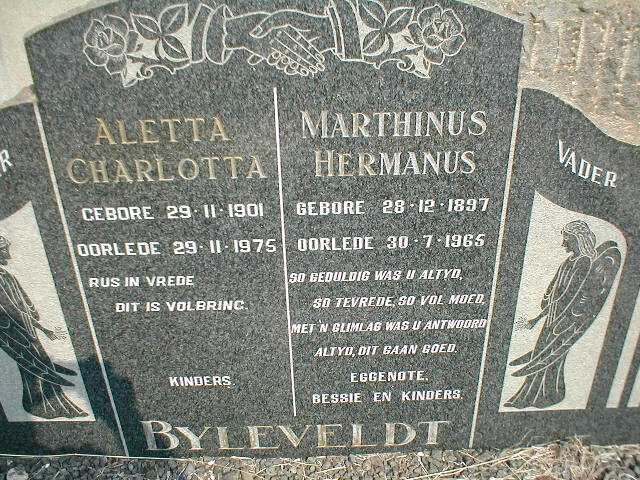 BYLEVELDT Marthinus Hermanus 1897-1965 &amp; Aletta Charlotta 1901-1975