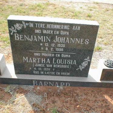 BARNARD Benjamin Johannes 1930-1998 &amp; Martha Louisia JANSE VAN RENSBURG 1926-