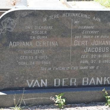 BANK Gert Johannes Jacobus, van der 1903-1962 &amp; Adriana Gertina COETZEE 1905-1969