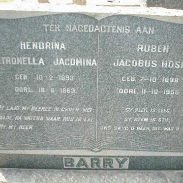 BARRY Ruben Jacobus Hosia 1888-1955 &amp; Hendrina Petronella Jacomina 1893-1963