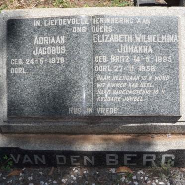 BERG Adriaan Jacobus, van den 1878- &amp; Elizabeth Wilhelmina Johanna BRITZ 1885-1958
