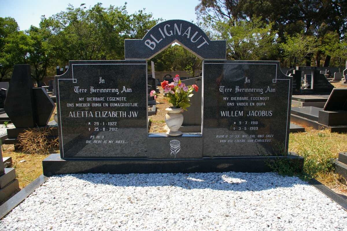 BLIGNAUT Willem Jacobus 1918-1989 &amp; Aletta Elizabeth J.W. 1922-2012