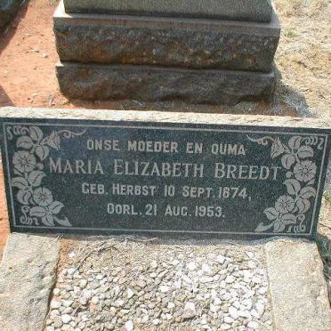 BREEDT Maria Elizabeth nee HERBST 1874-1953