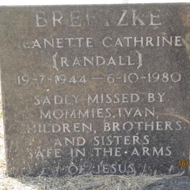 BRE?TZKE Jeanette Cathrine nee RANDALL 1944-1980