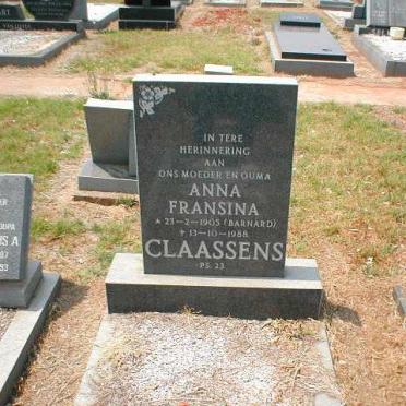 CLAASSENS Anna Fransina nee BARNARD 1905-1988