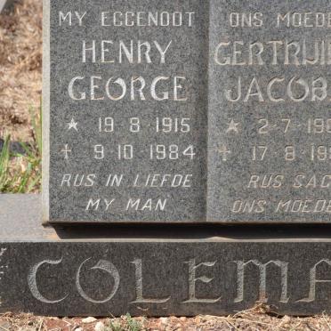 COLEMAN Henry George 1915-1984 &amp; Gertruida Jacoba 1908-1989
