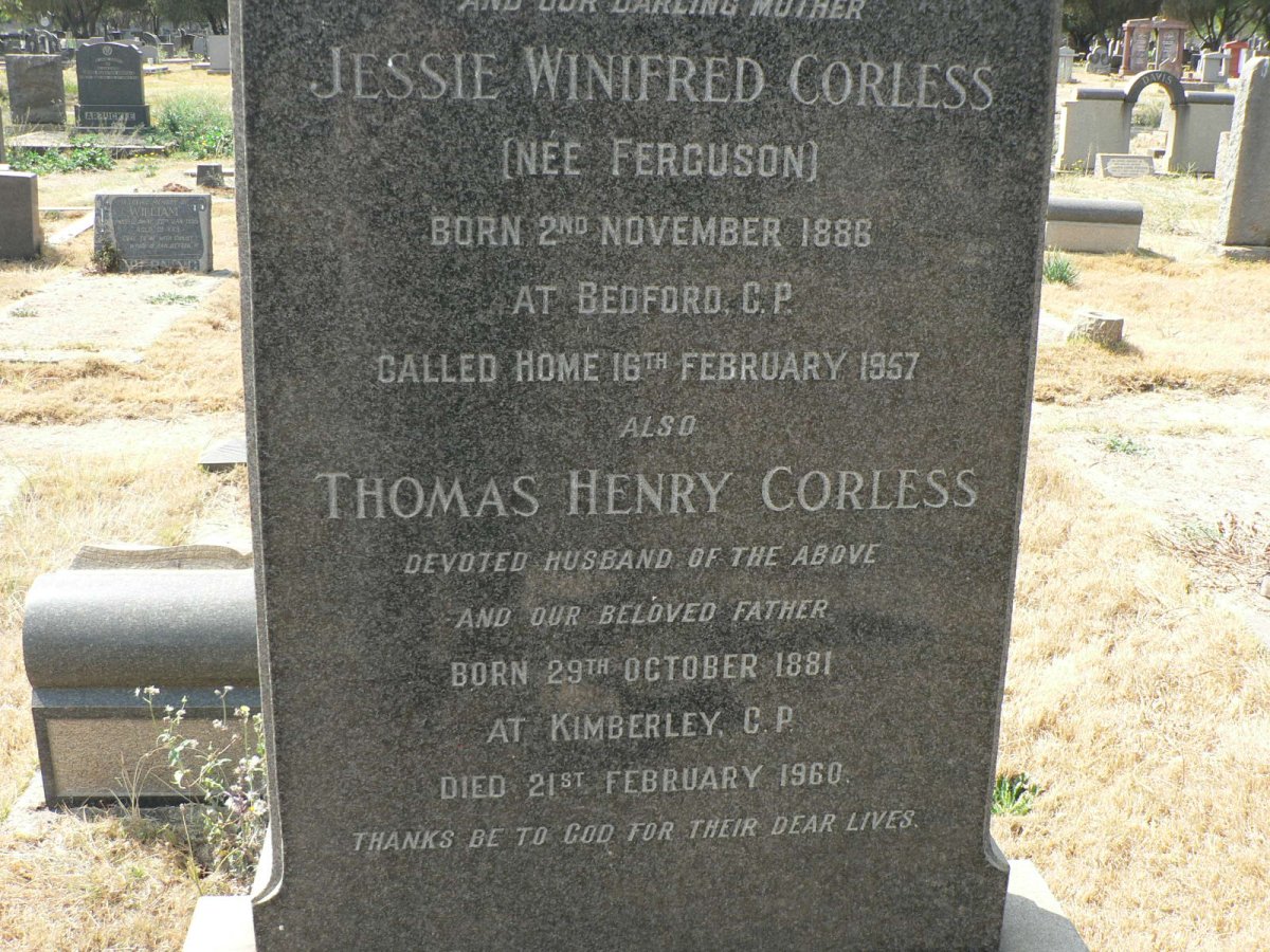 CORLESS Thomas Henry 1881-1960 &amp; Jessie Winifred FERGUSON 1886-1957