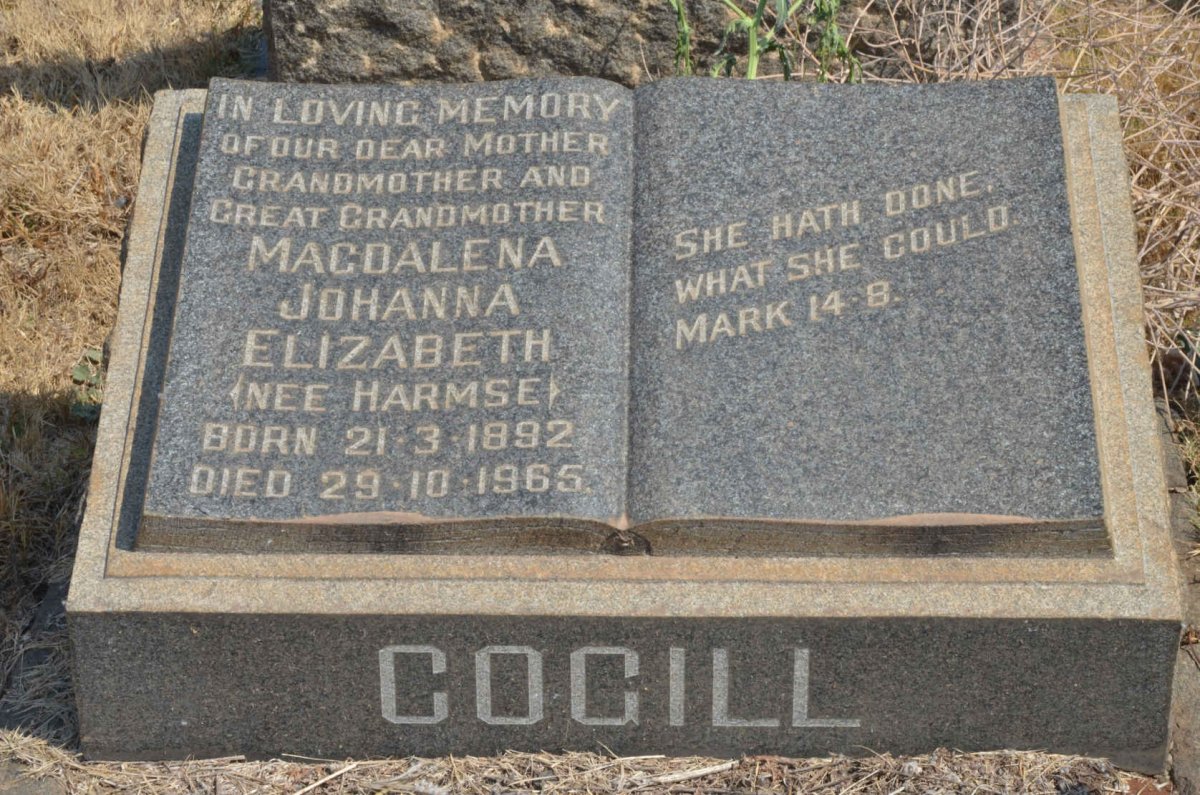 COGILL Magdalena Johanna Elizabeth nee HARMSE 1892-1965