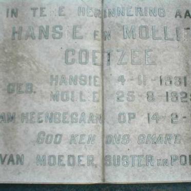 COETZEE Hansie 1931-1965 &amp; Mollie 1925-1965