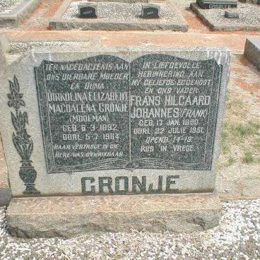 CRONJE Frans Hilgaard Johannes 1890-1951 &amp; Dirkolina Elizabeth Magadalena MOOLMAN 1892-1964