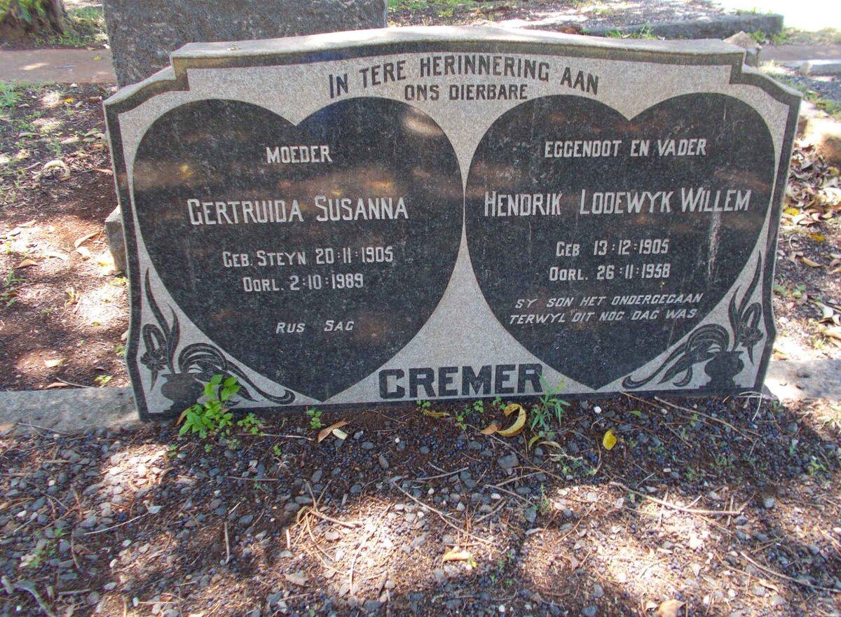 CREMER Hendrik Lodewyk Willem 1905-1958 &amp; Gertruida Susanna 1905-1989