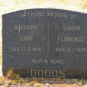 DODDS William John -1931 &amp; Sarah Florence -1952