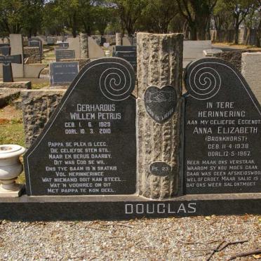 DOUGLAS Gerhardus Willem Petrus 1929-2010 &amp; Anna Elizabeth BRONKHORST 1938-1967
