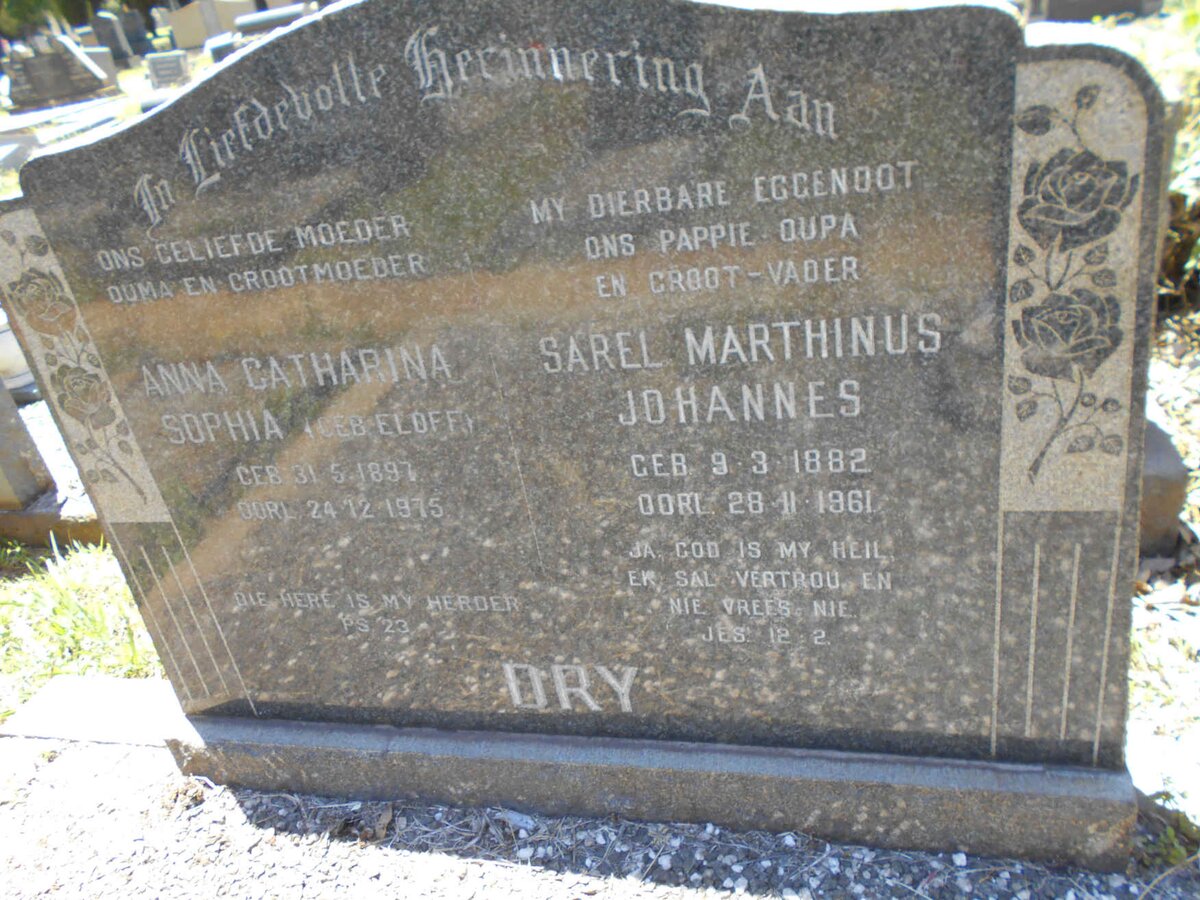DRY Sarel Marthinus Johannes 1882-1961 &amp; Anna Catharina Sophia ELOFF 1897-1975