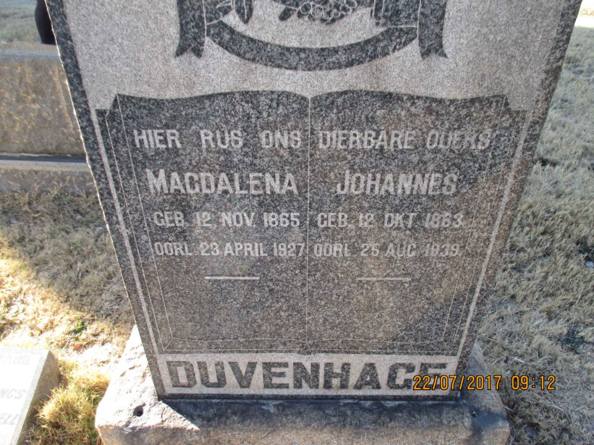 DUVENHAGE Johannes 1863-1939 &amp; Magdalena 1865-1927