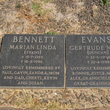 EVANS Gertrude Maud nee DUNCAN 1908-1988 :: BENNETT Marian Linda nee EVANS 1953-1986