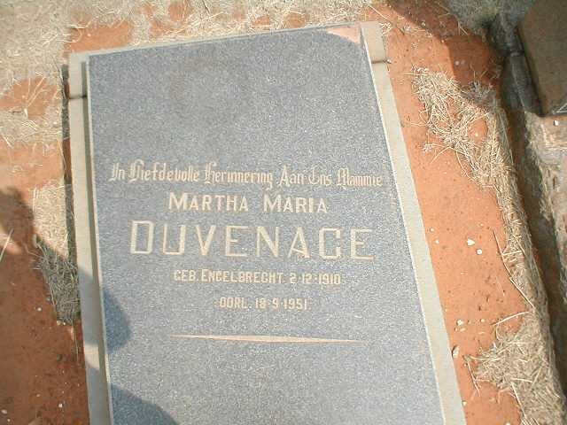 DUVENAGE Martha Maria nee ENGELBRECHT 1910-1951