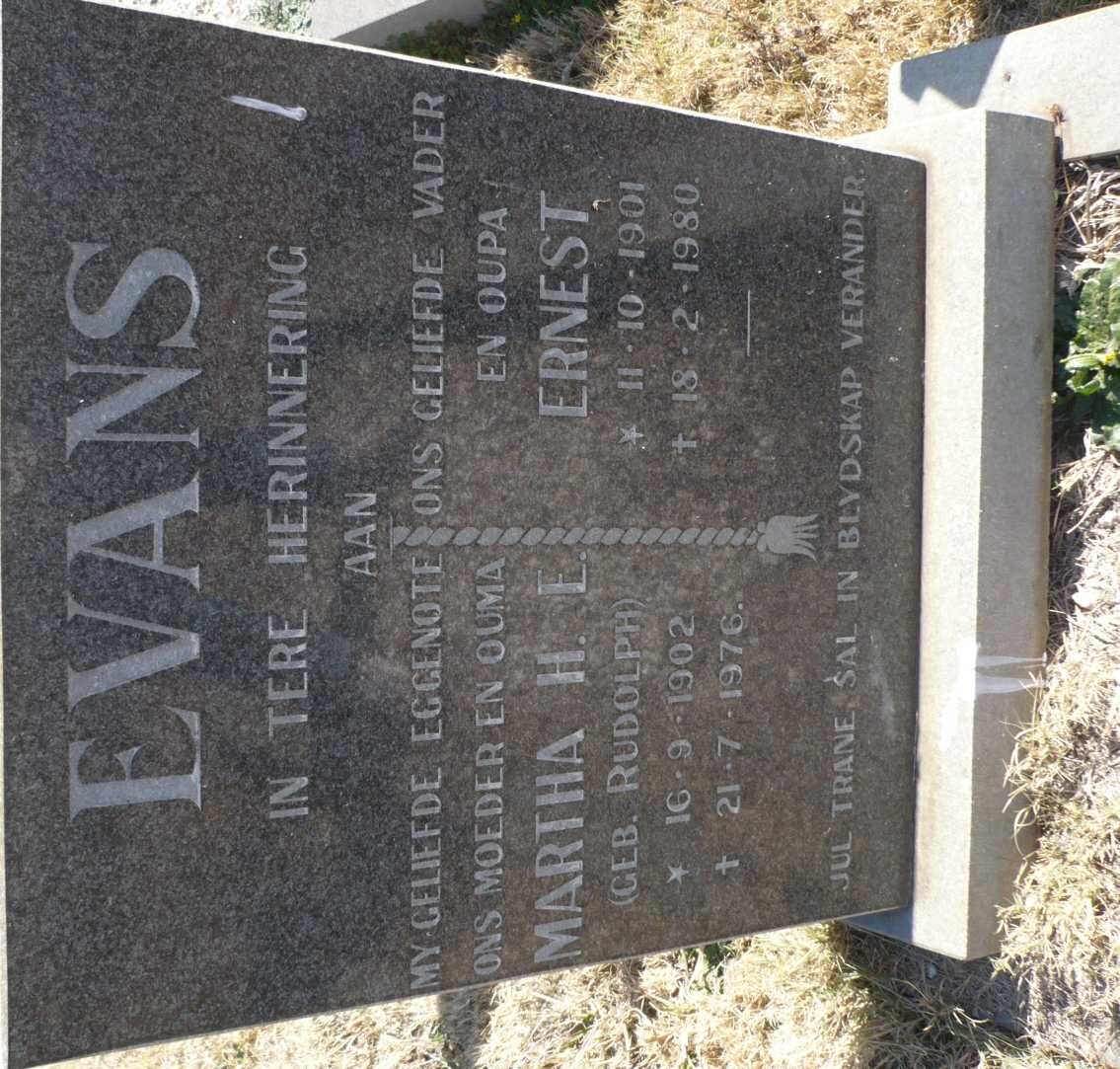 EVANS Ernest 1901-1980 &amp; Martha H.E. RUDOLPH 1902-1976