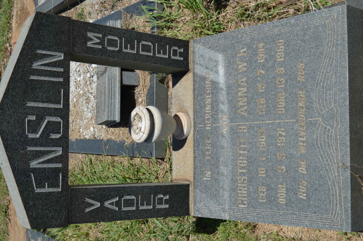 ENSLIN Christoffel B. 1903-1971 &amp; Anna W.K. 1914-1960