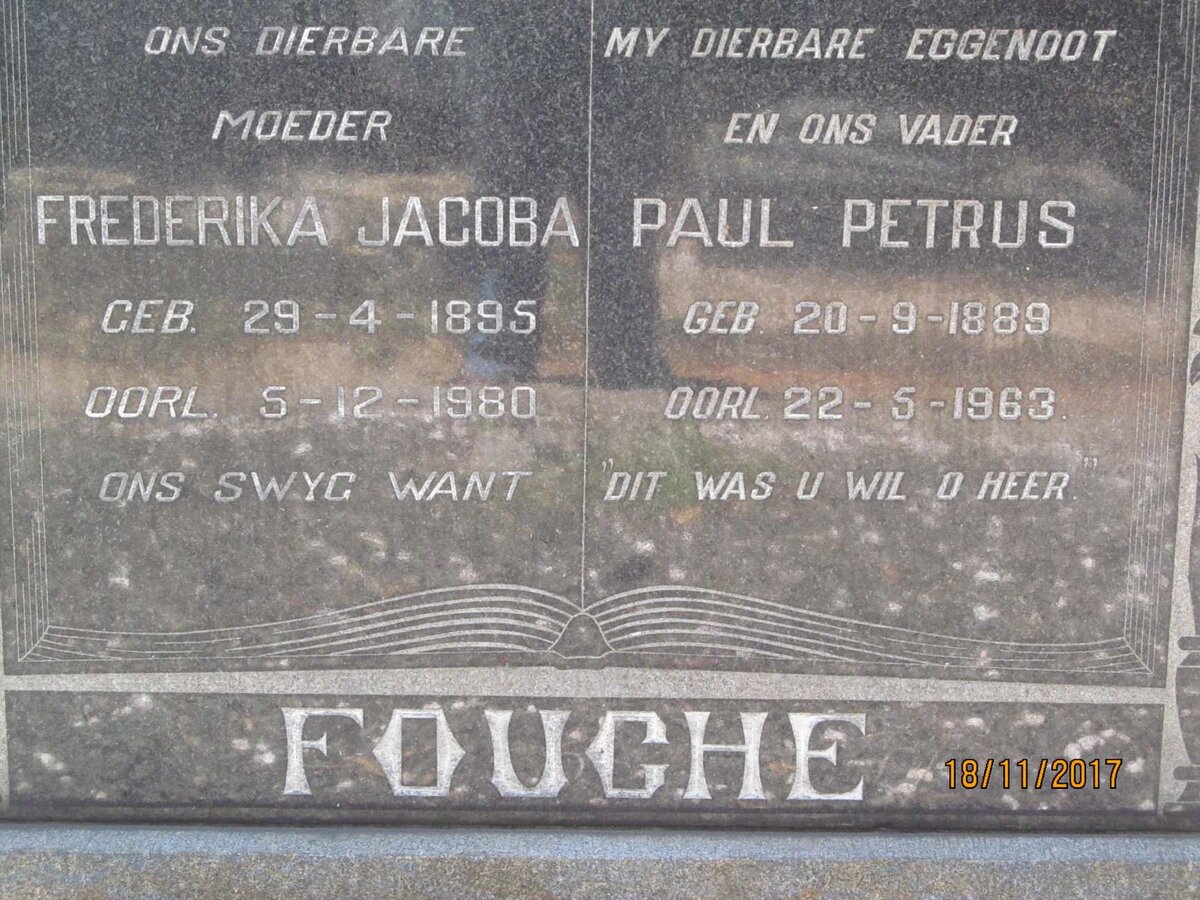 FOUCHE Paul Petrus 1889-1963 &amp; Frederika Jacoba 1895-1980