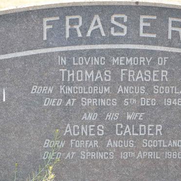 FRASER Thomas -1948 &amp; Agnes Calder -1960