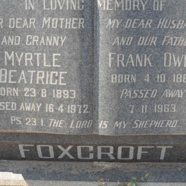 FOXCROFT Frank Owen 1889-1963 &amp; Myrtle Beatrice 1893-1972