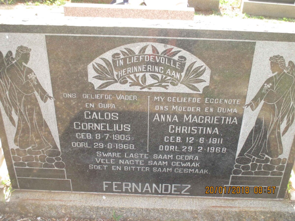 FERNANDEZ Calos Cornelius 1905-1968 &amp; Anna Magrietha Christina 1911-1968
