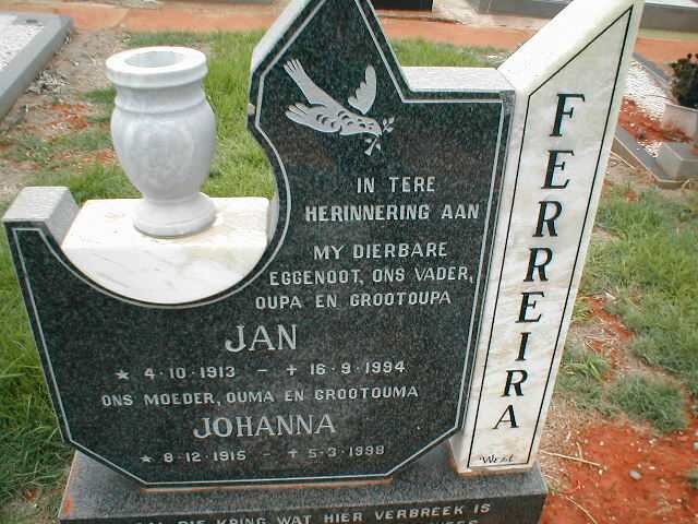 FERREIRA Jan 1913-1994 &amp; Johanna 1915-1998