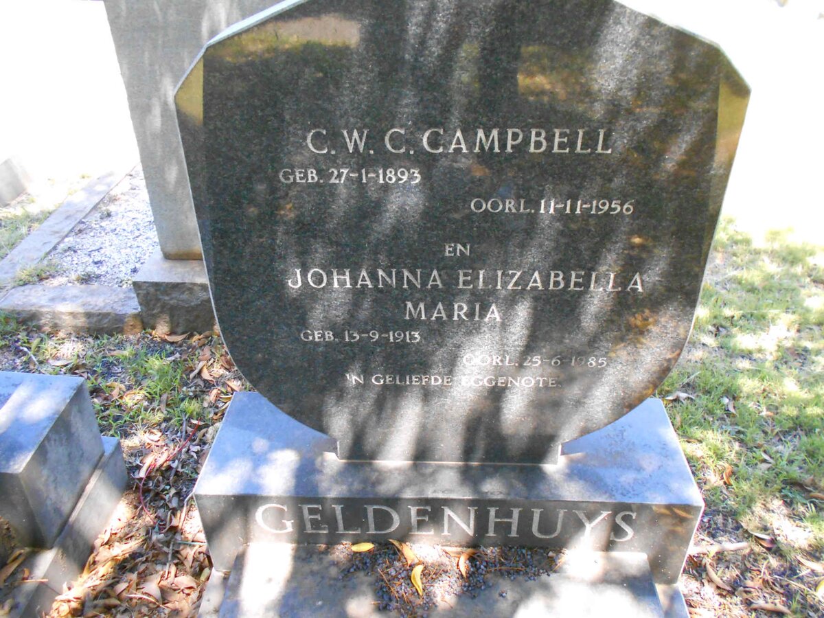 GELDENHUYS C.W.C. Campbell 1893-1956 &amp; Johanna Elizabeth Maria 1913-1985